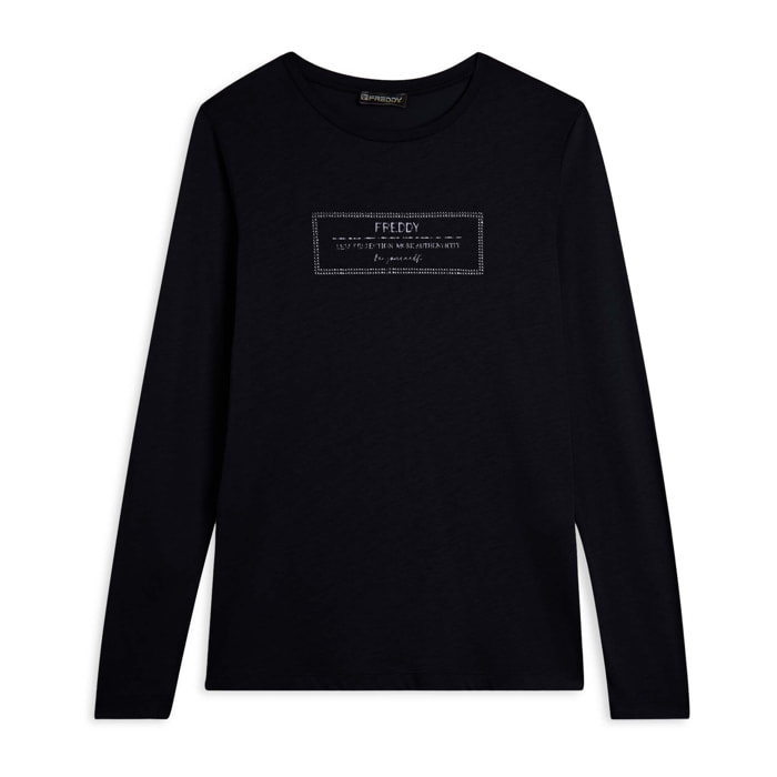 T-shirt donna lunga con spacchi e grafica brillante