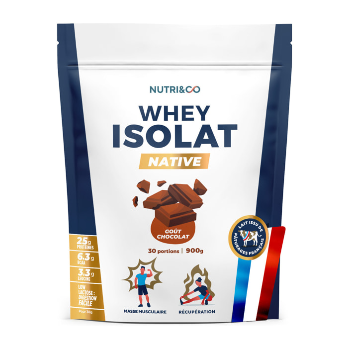 Nutri&Co Protéines Whey Isolat Native 94% en poudre - 900gr Goût Chocolat