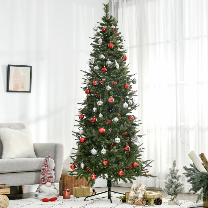 Sapin de Noël artificiel décoré Ø 78 x 210H cm 746 branches épines grand réalisme 45 baies rouges