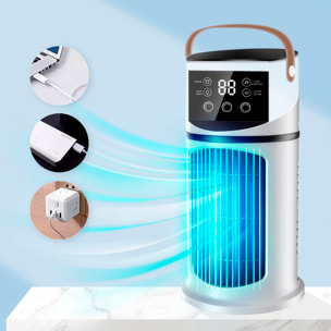 Ventilador sin aspas BDL-901E. Con función de nebulización, 6 velocidades y temporizador de hasta 8 horas. Depósito de 500 ml y luz ambiental de 7 colores.