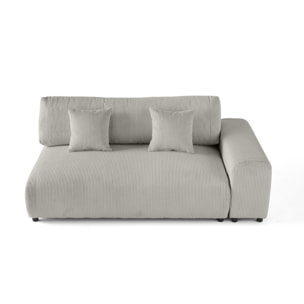 Garance - module d'assise 3 places avec accoudoir droit - en velours côtelé - Gris clair