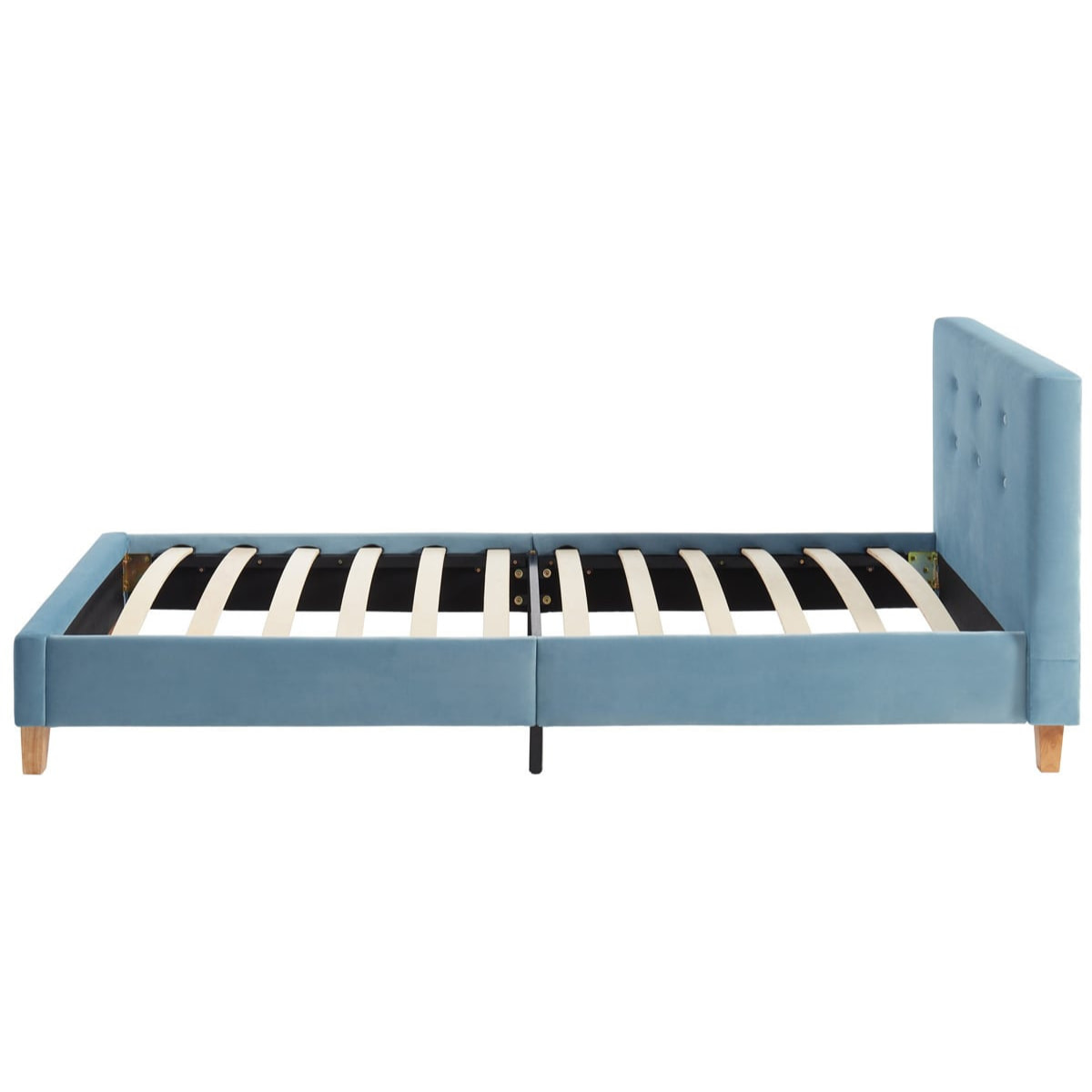 Ensemble lit enfant 90x190cm + matelas Memo HR avec tête de lit capitonnée en velours bleu - sommier à lattes - Milo