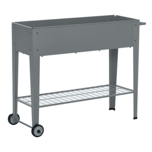 Jardinière sur pieds potager dim. 104L x 39l x 80H cm étagère 2 roues + insert d'irrigation métal gris