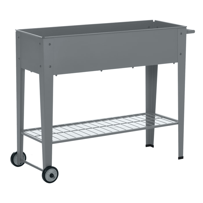 Jardinière sur pieds potager dim. 104L x 39l x 80H cm étagère 2 roues + insert d'irrigation métal gris