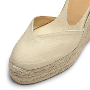 Alpargatas de cuña de mujer Chiara en algodón orgánico, cierre mediante lazada y doble plataforma