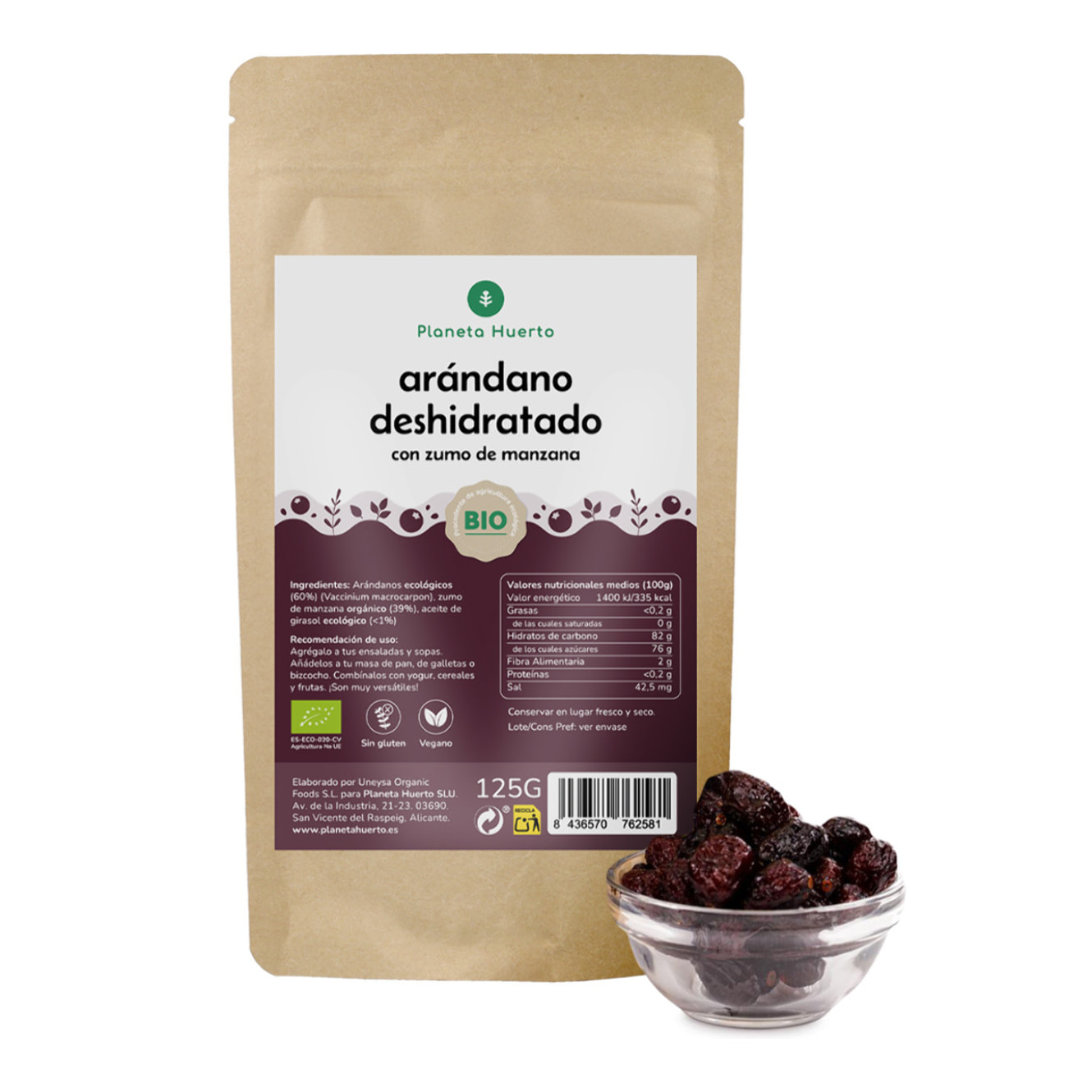 PLANETA HUERTO | Arándano Deshidratado ECO125 g Superalimento Antioxidante para Platos Saludables y Deliciosos