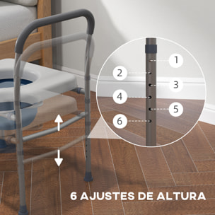 Silla WC Personas Mayores 4 en 1 Silla con Inodoro de Aluminio Silla de Ducha con Altura Ajustable y Almohadillas Antideslizantes Carga 136 kg para Discapacitados Embarazadas Gris