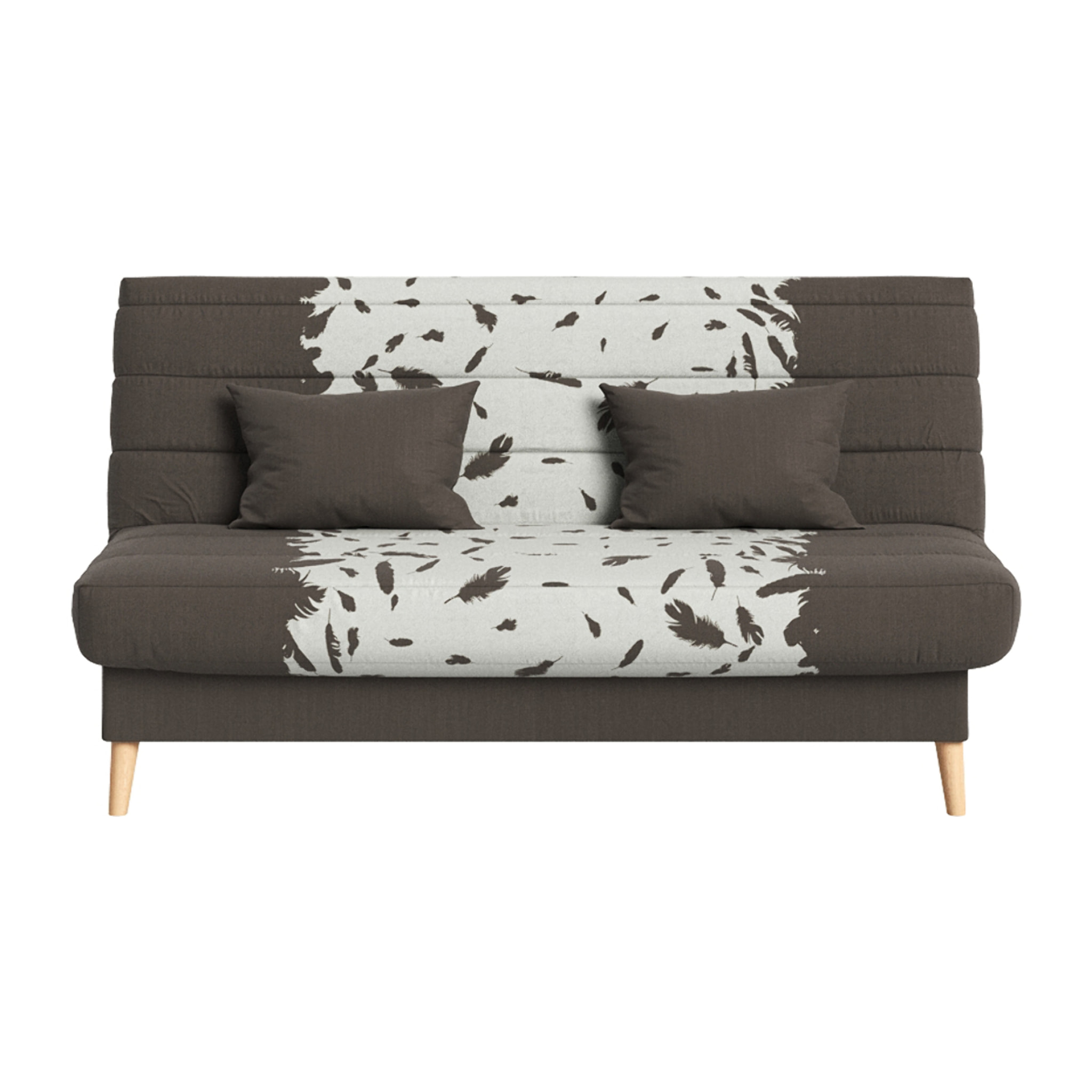 Canapé convertible Soho, matelas Simmons, 130 x 190 cm, 2 coussins offerts, Taupe à motifs