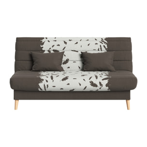 Canapé convertible Soho, matelas Simmons, 130 x 190 cm, 2 coussins offerts, Taupe à motifs