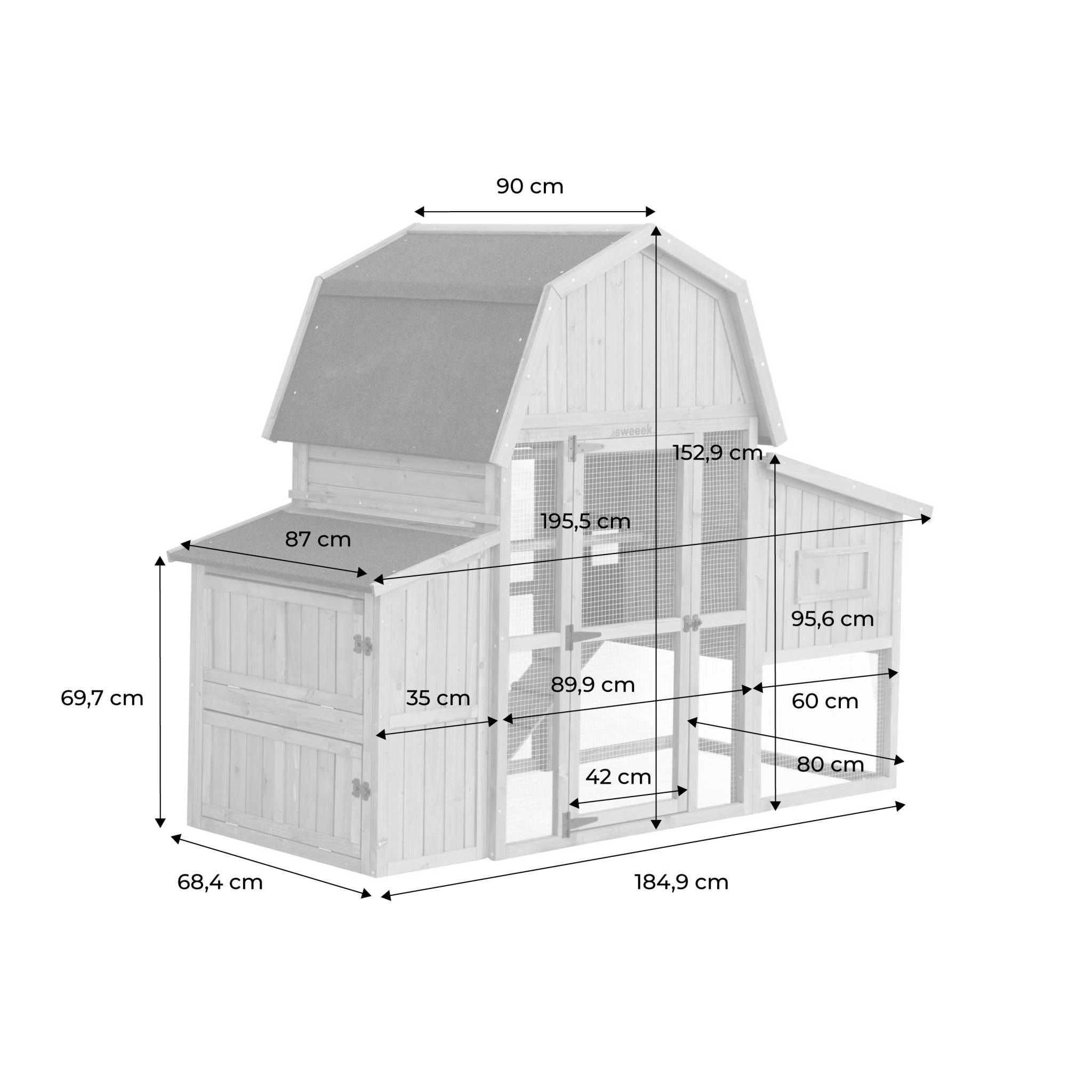 Poulailler 6 poules bois de sapin - 195.5 x 90 x 152.5 cm - Gasconne