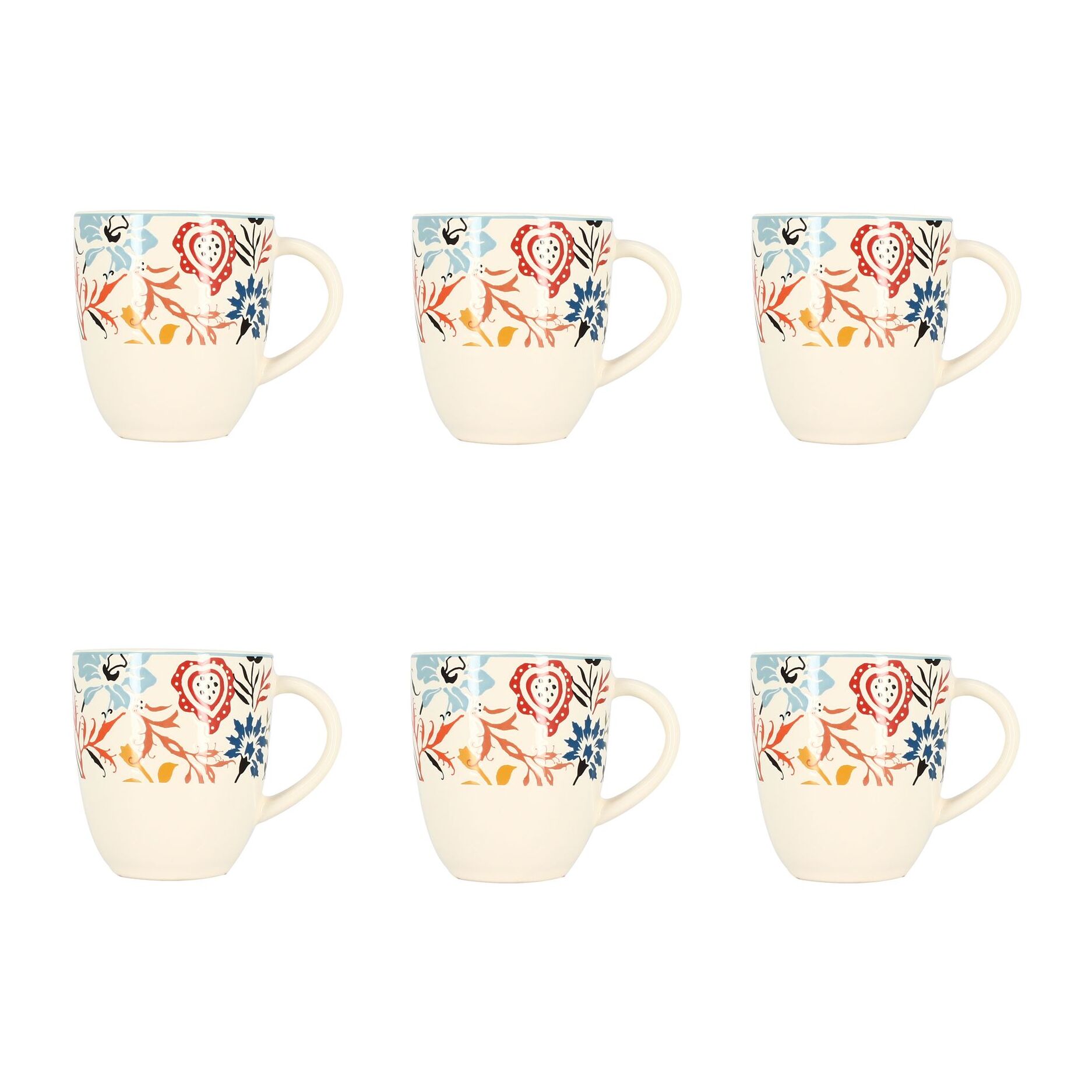 Lot de 6 mugs à motif floral coloré en grès 35cl JAIPUR