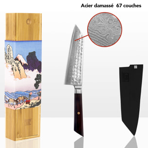 Couteau Santoku Bunka | Lame 170 mm | Acier Inoxydable Japonais Damas