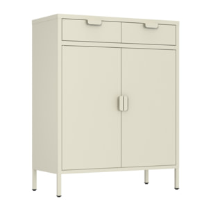 Credenza metallo 2 ante e 2 cassetti 80x38x110cm avorio - Pop
