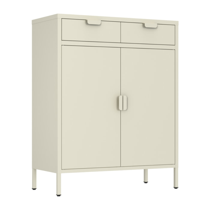 Credenza metallo 2 ante e 2 cassetti 80x38x110cm avorio - Pop