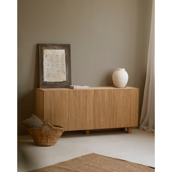 Buffet en bois de sapin et pin en ton chêne moyen 152x42cm Hauteur: 71 Longueur: 152 Largeur: 42
