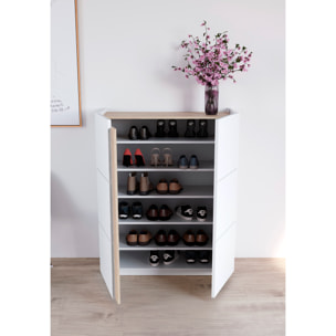 Zapatero Hessa melamina blanco detalle roble claro 122x95x35 cm