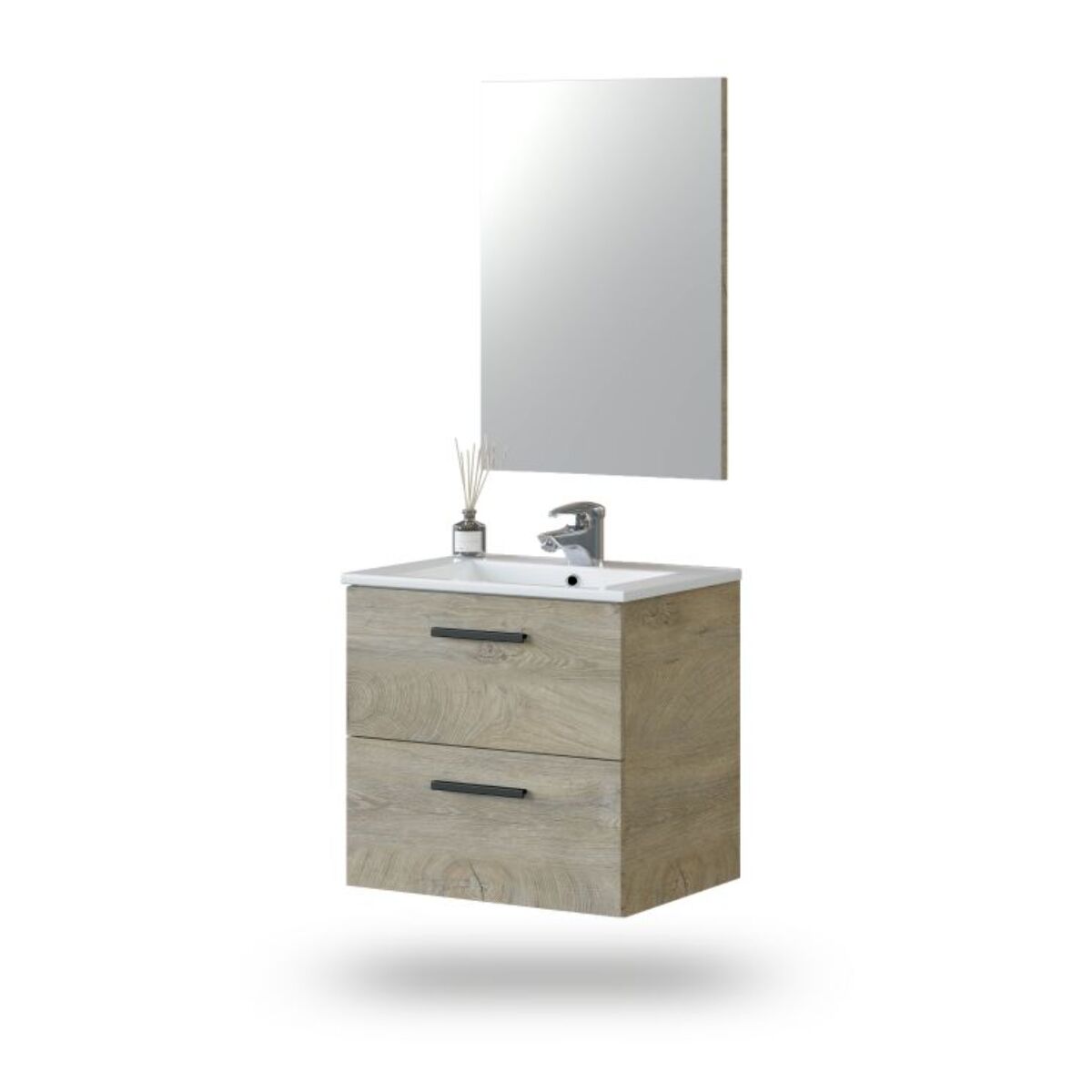 Mueble de baño con espejo Sense 2 cajones 60 Roble Alaska