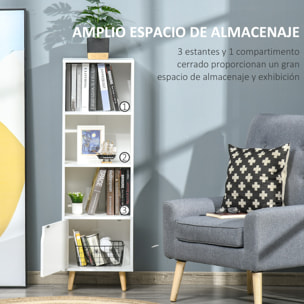 HOMCOM Estantería con 3 Estantes Abiertos y 1 Cerrado con Puerta Librería de Estilo Moderno para Almacenamiento de Libros Juguetes CDs Plantas 40x30x129,5 cm Blanco