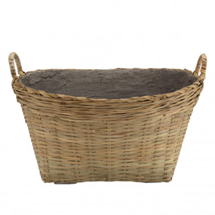 HANS - Pot de fleur ovale 60x53cm en bambou naturel avec anses