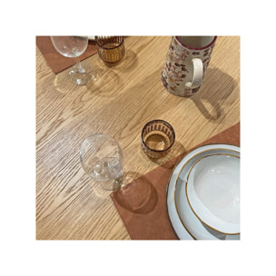 Table de repas ronde 110 cm plaqué chêne et pied métal blanc - FABIO