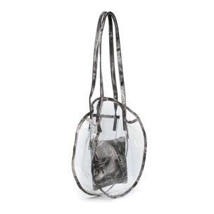 IRIA QUINTANA Borsa a Spalla da Donna Asti. Materiale PVC PU Pelle Sintetica Stampata 42x14x32 Cm. Colore bianco
