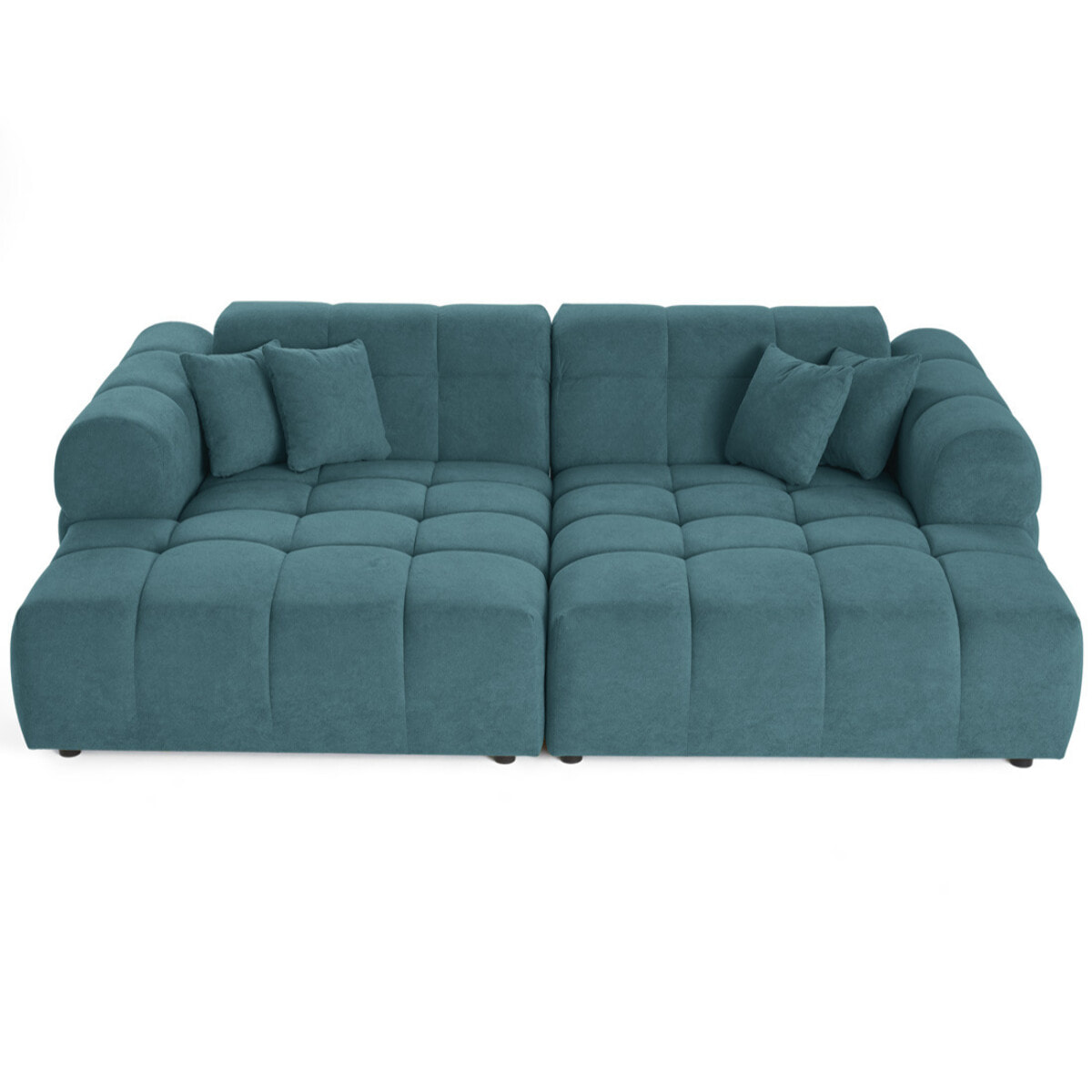 Ray - canapé droit 4 places avec double méridienne - assise profonde - en tissu texturé - Bleu grisé