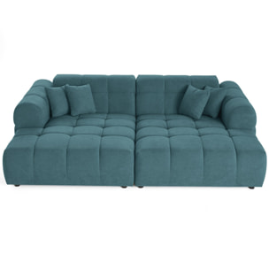 Ray - canapé droit 4 places avec double méridienne - assise profonde - en tissu texturé - Bleu grisé
