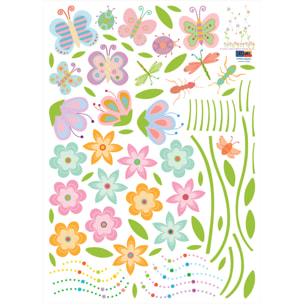 Stickers Muraux décoration adhésifs fleurs de jardin et papillons