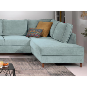 Jake - canapé panoramique d'angle droit - convertible avec coffre - 7 places - en velours côtelé - Bleu