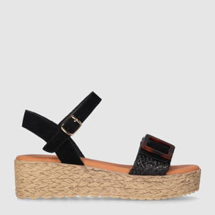 Sandalias de Tejido - Negro - Tacón: 5 cm