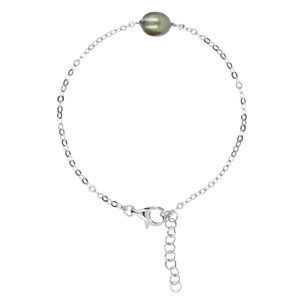 Bracciale Catena Rolo in Argento 925 con Perla d'Acqua Dolce Verde Ø 7/8 mm