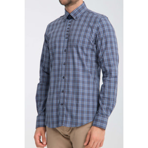 Camicia Uomo 1 Bottoni Button Down Slim Oxford Quadro Medio Blu/Blu Avion