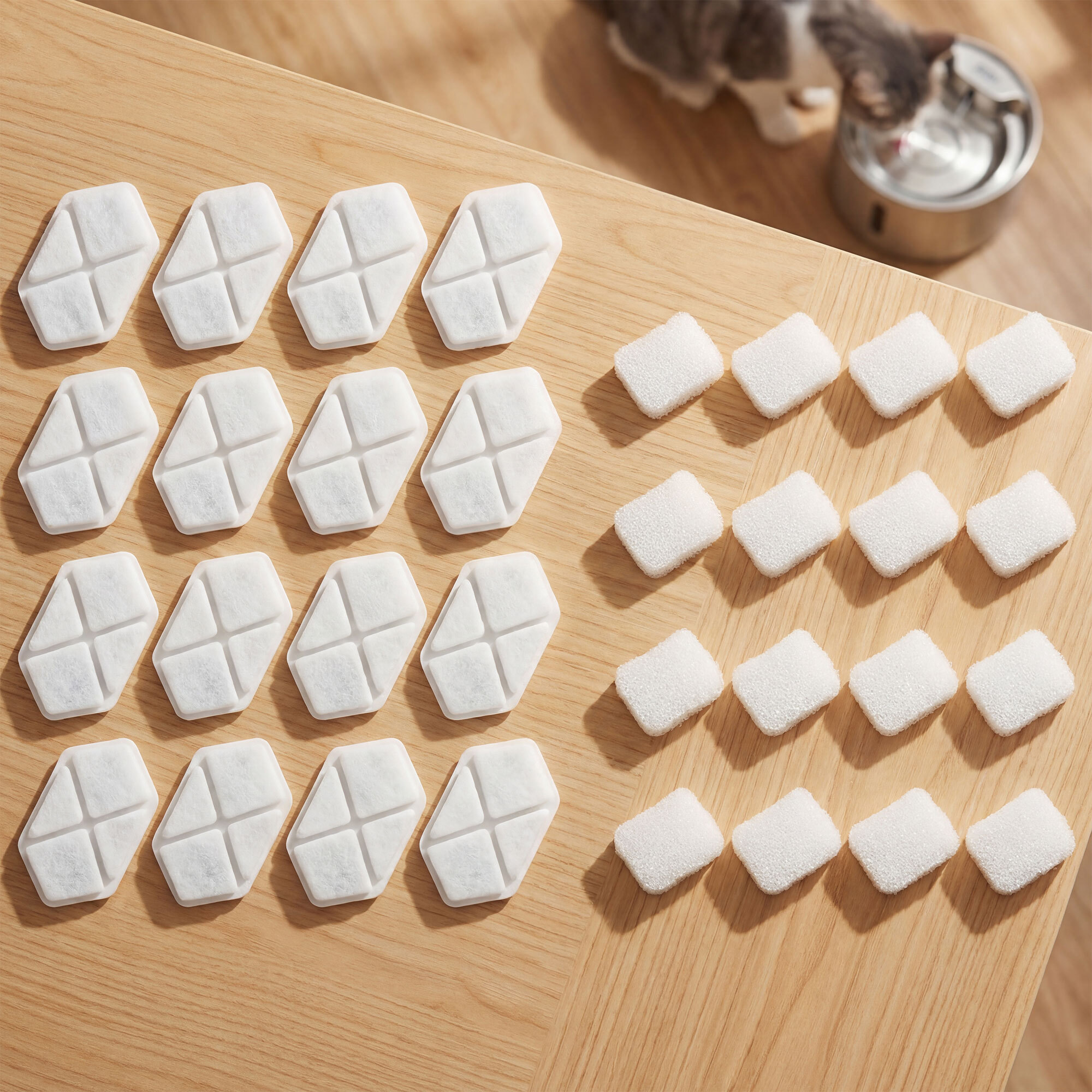 Filtre fontaine eau chat 16 pcs triple système de filtration blanc