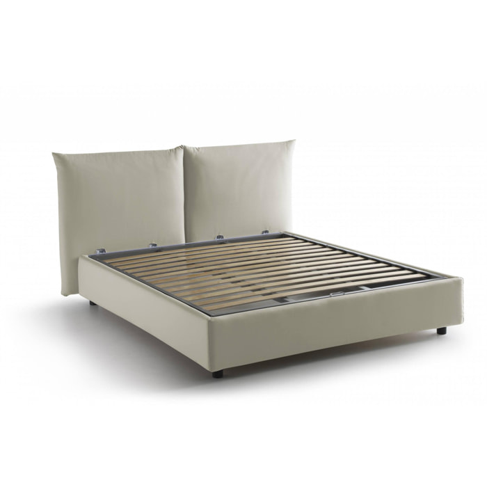 Letto matrimoniale Gabriella, Letto contenitore con rivestimento in tessuto, 100% Made in Italy, Apertura frontale, adatto per materasso Cm 160x200, Beige