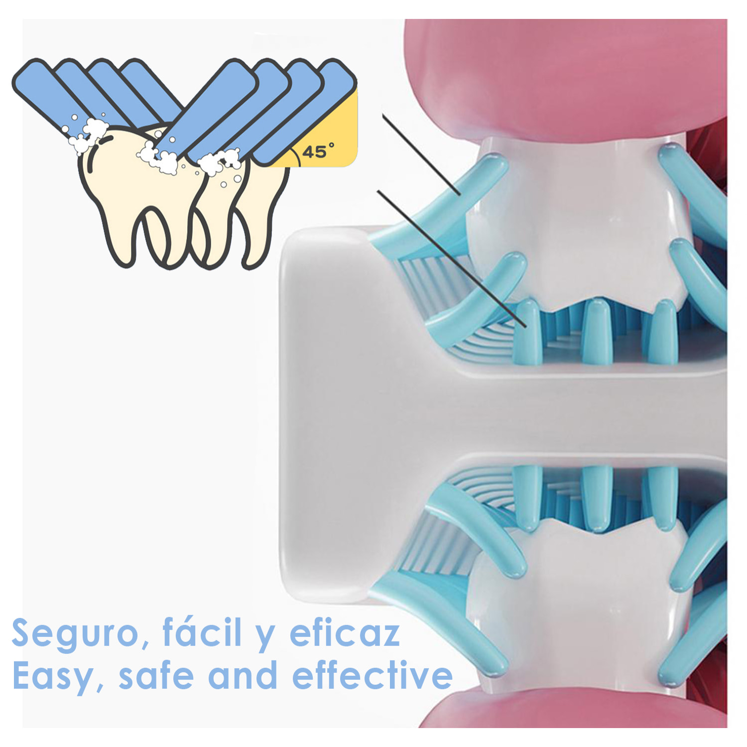 Cepillo de dientes eléctrico en forma de U, para niños. Cerdas de silicona suave.