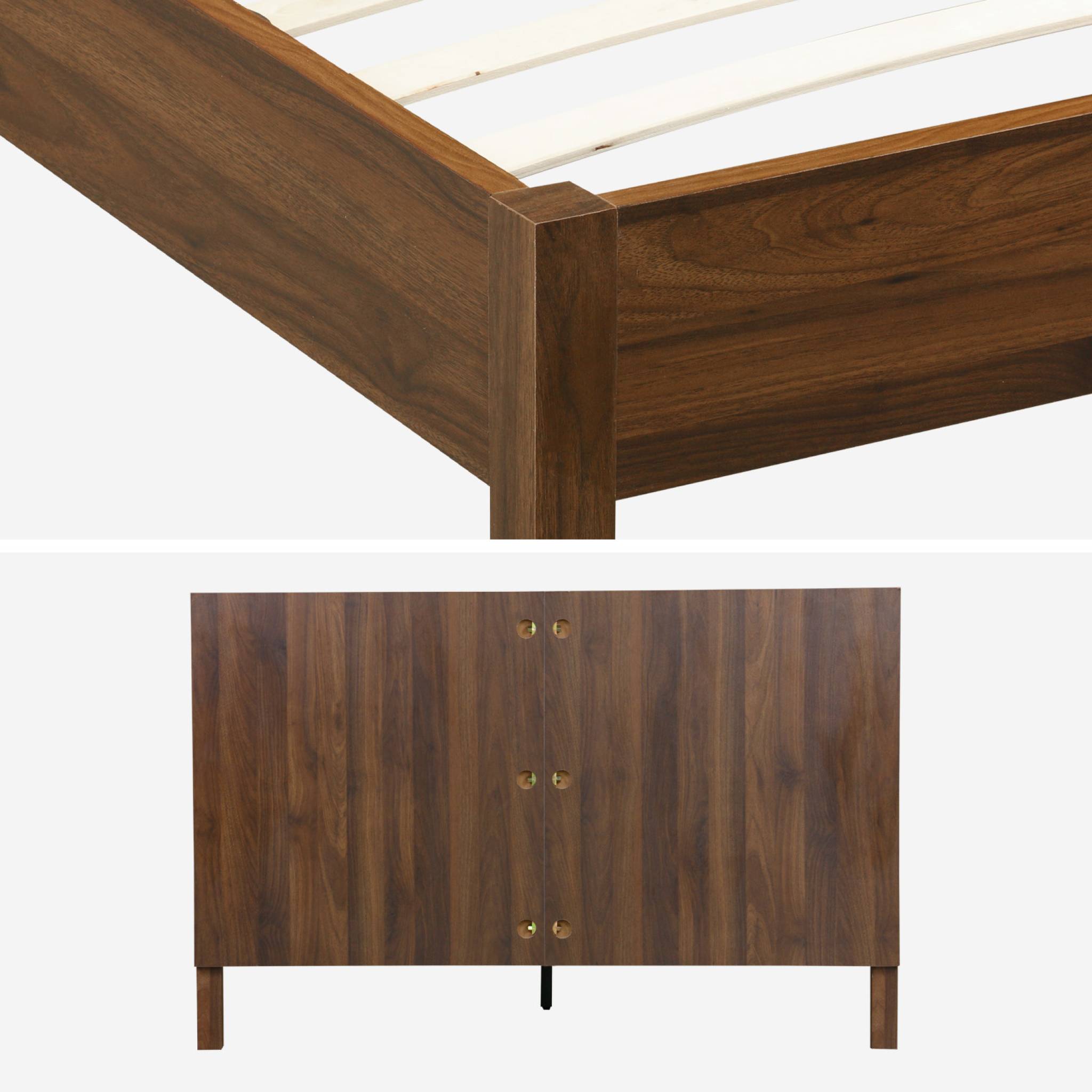 Lit avec sommier à lattes et tête de lit 140x190cm décor bois LINEAR