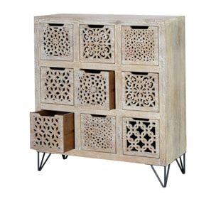 Cómoda de Madera de Mango 112 Cm Estilo Étnico Boho Tallado