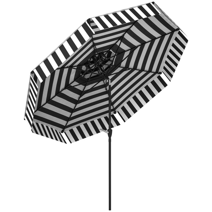Sombrilla Terraza Exterior Ø263 cm Sombrilla de Jardín con Ángulo Ajustable y Manivela Protección UV30+ Parasol para Patio Terraza Negro y Blanco