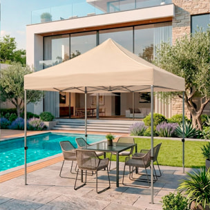 Gazebo Professionale 3x3 M Richiudibile Automatico In Acciaio Con Telo Oxford 1200D PVC Impermeabile e Anti UV A Fisarmonica con Sacche Beige