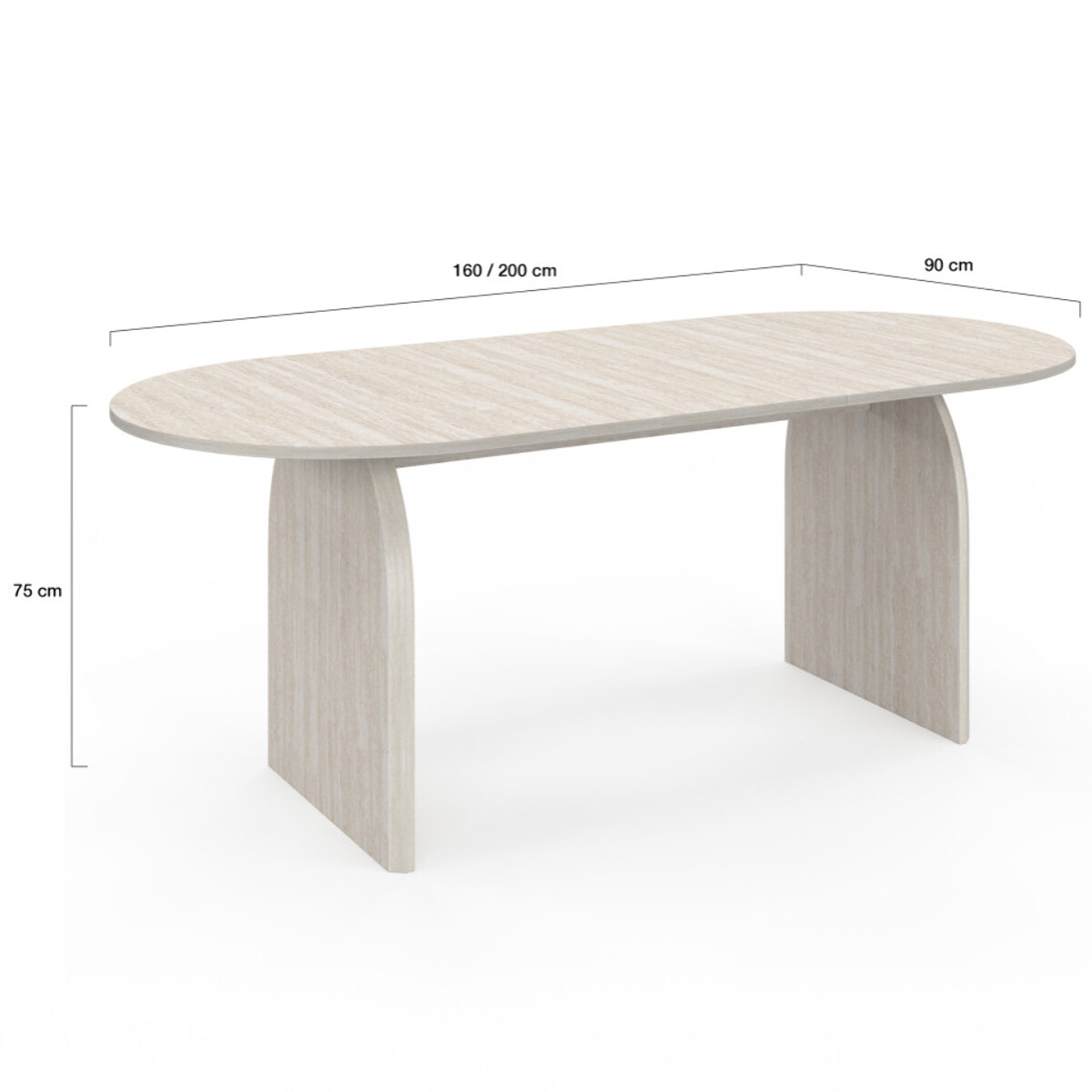 Table à manger extensible Japandi 160-200cm effet travertin