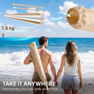 Parasol de plage inclinable à franges dia. 1,7 m beige blanc