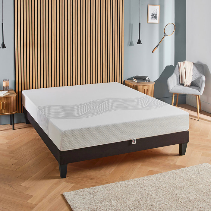 Ensemble Matelas Sensitive & Sommier Kit15, 21 cm, Mémoire de Forme, Déhoussable, Technologie Tri-Lattes, Soutien Ferme