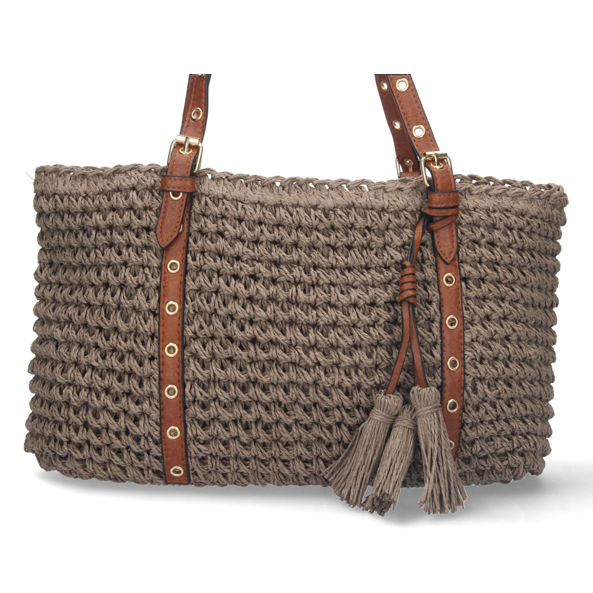 Bolso de Hombro Rafia y Cremallera