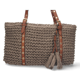 Bolso de Hombro Rafia y Cremallera