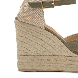 Sandalia de cuña Bruna en algodón orgánico lavado con cierre de pulsera