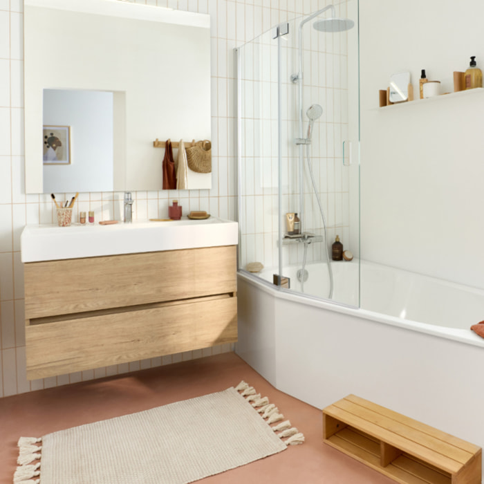 Pack baignoire bain douche 170 x 90 Bastille vidage à gauche blanc brillant + tablier en niche