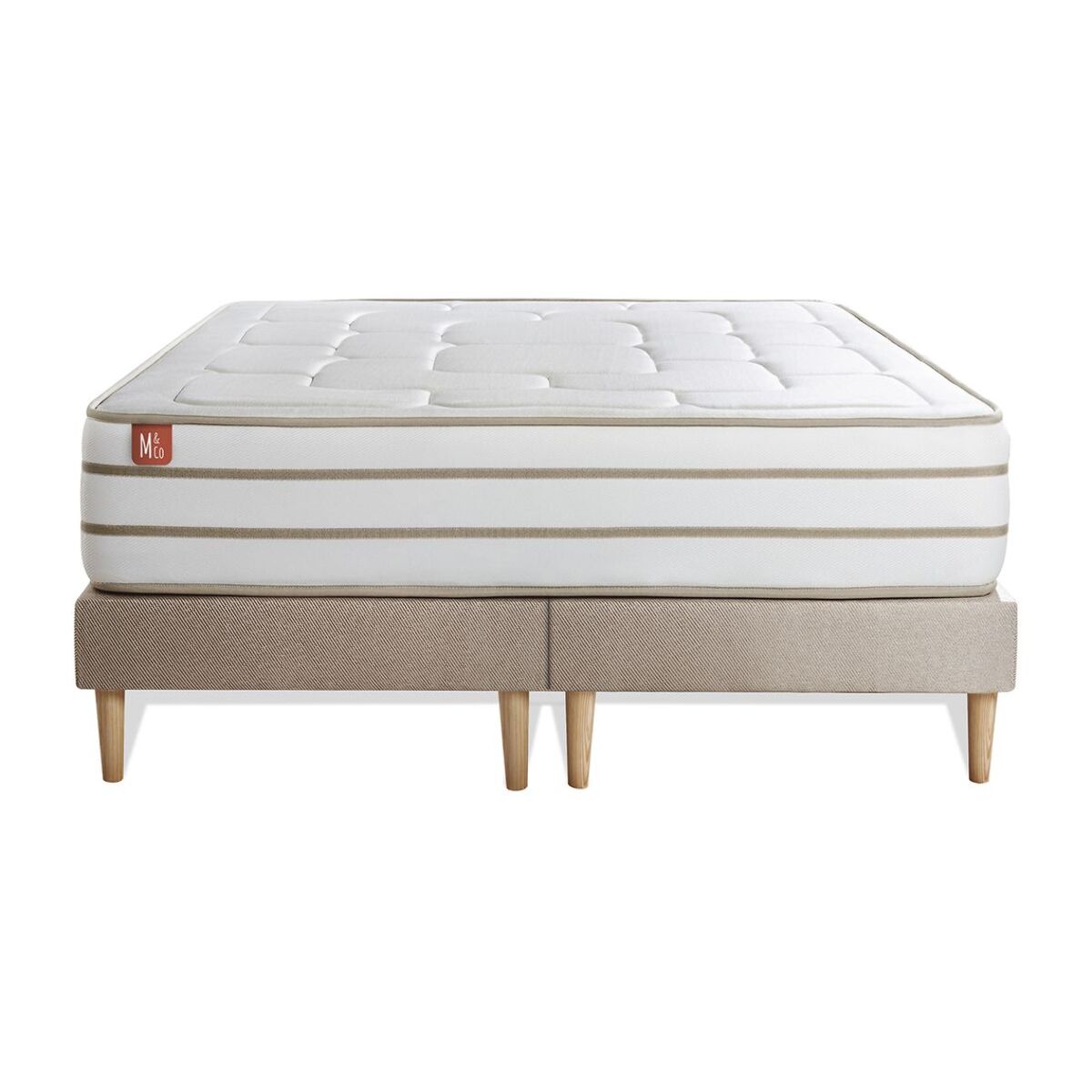 Ensemble Matelas Le Douillet - 26cm - Mémoire de forme - Matériaux éco-responsable - Sommier Tapissier Beige