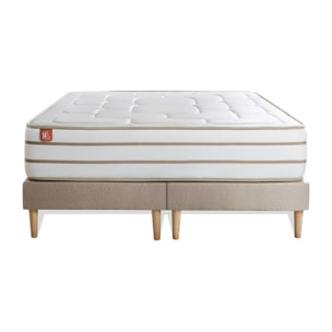 Ensemble Matelas Le Douillet - 26cm - Mémoire de forme - Matériaux éco-responsable - Sommier Tapissier Beige