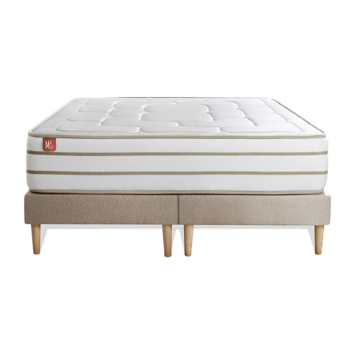 Ensemble Matelas Le Douillet - 26cm - Mémoire de forme - Matériaux éco-responsable - Sommier Tapissier Beige
