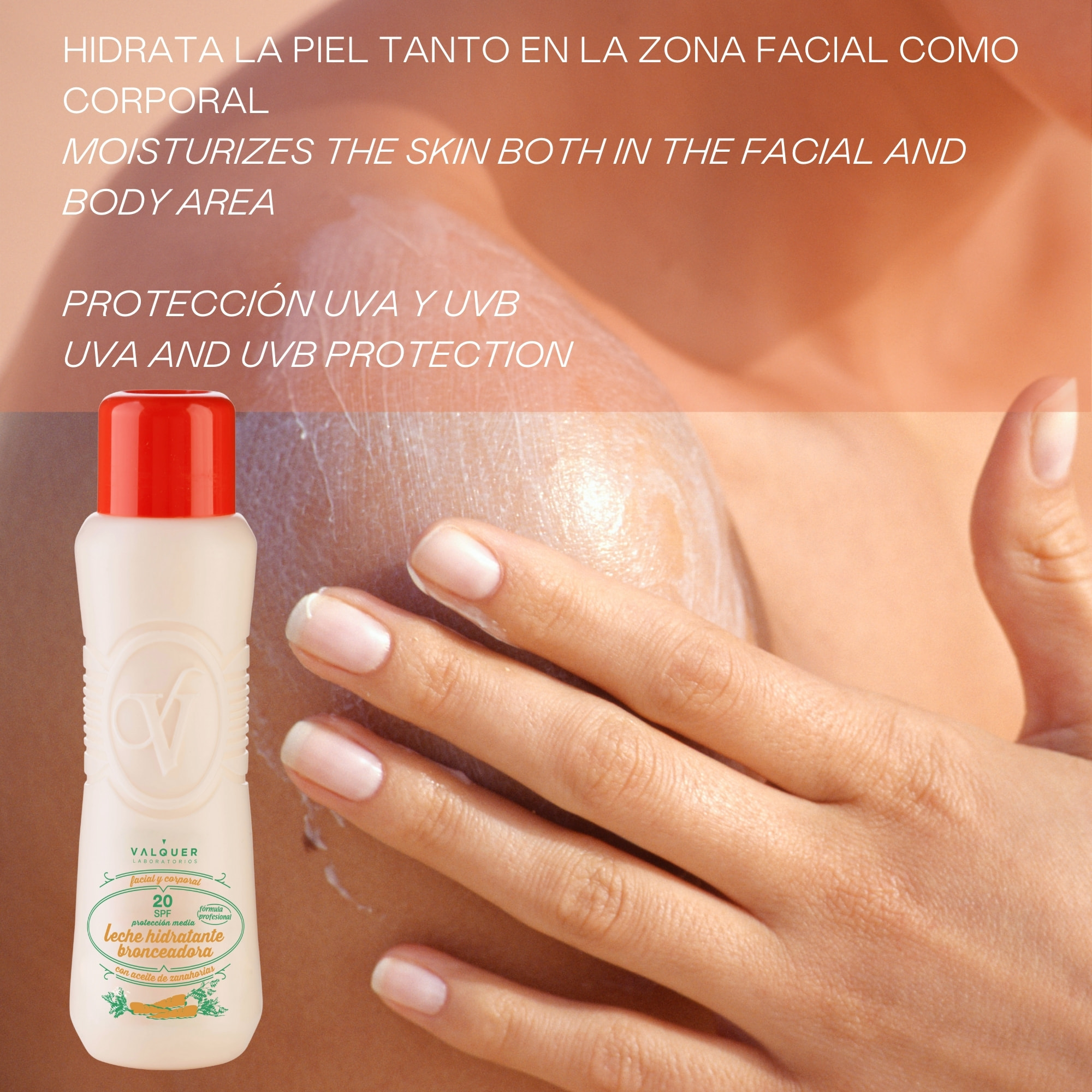 Valquer Leche hidratante bronceadora de zanahorias facial y corporal SPF 50 - 480 ml